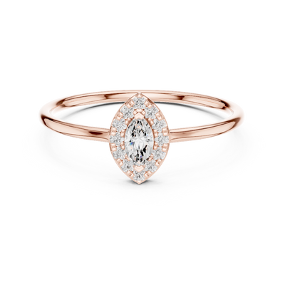 Ladies marquise halo diamond ring in gold with marquise and round lab grown diamonds by Signora Jewels