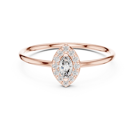 Ladies marquise halo diamond ring in gold with marquise and round lab grown diamonds by Signora Jewels