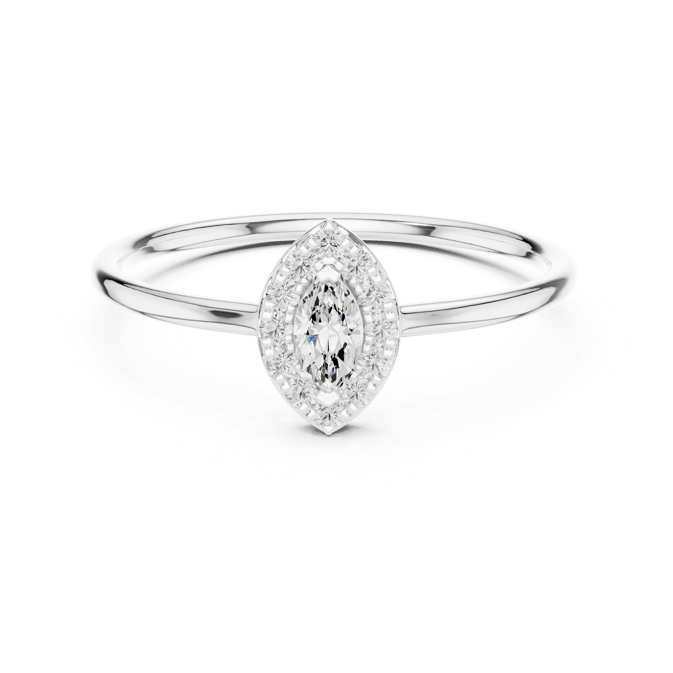 Ladies marquise halo diamond ring in gold with marquise and round lab grown diamonds by Signora Jewels