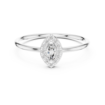 Ladies marquise halo diamond ring in gold with marquise and round lab grown diamonds by Signora Jewels