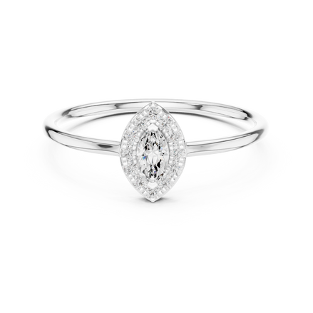 Ladies marquise halo diamond ring in gold with marquise and round lab grown diamonds by Signora Jewels
