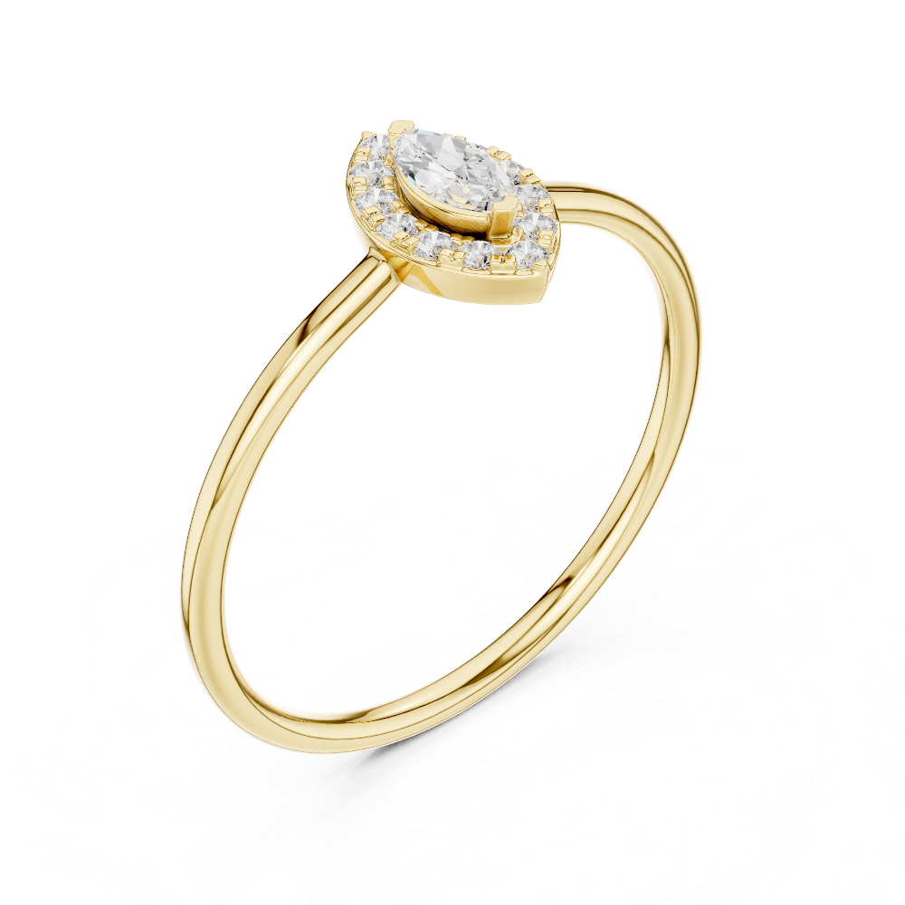 Ladies marquise halo diamond ring in gold with marquise and round lab grown diamonds by Signora Jewels