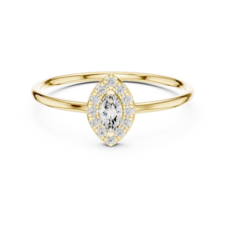 Marquise lab grown diamond halo ring in yellow gold