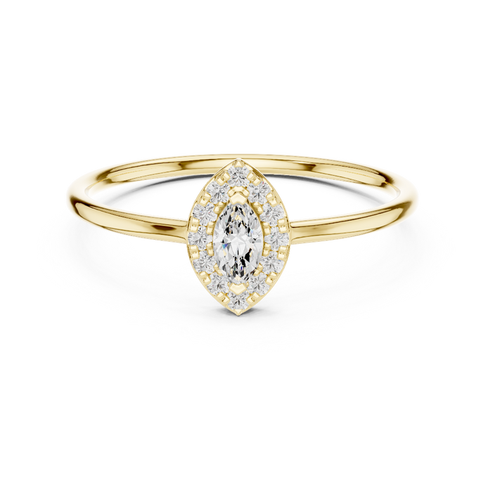 Ladies marquise halo diamond ring in gold with marquise and round lab grown diamonds by Signora Jewels