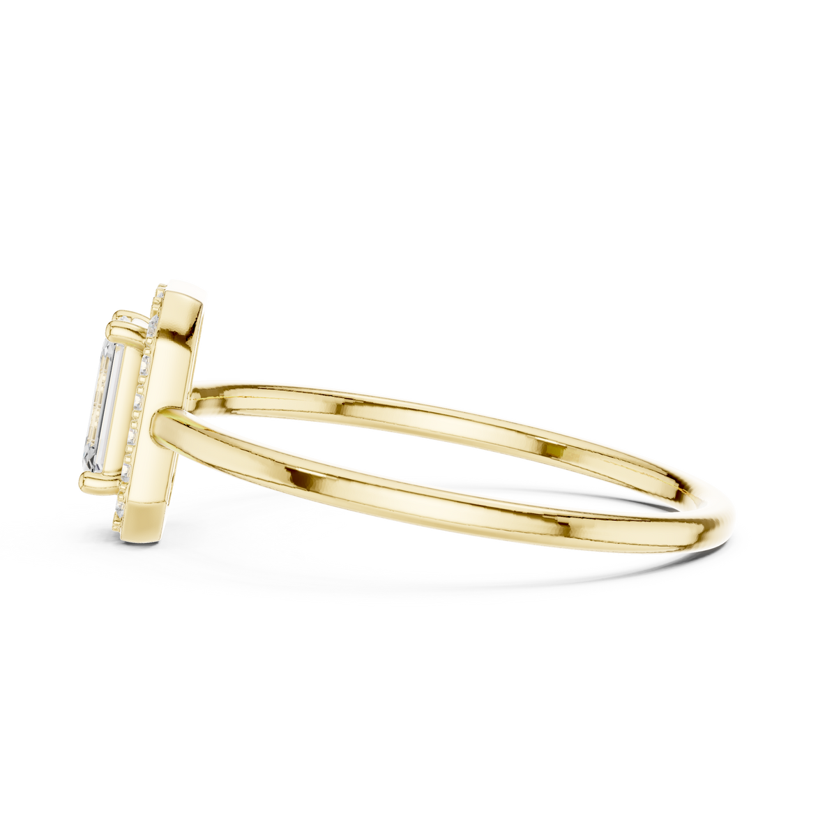 Ladies emerald halo diamond ring in gold with emerald and round lab grown diamonds by Signora Jewels