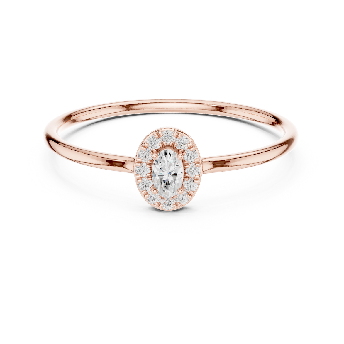 Ladies oval halo diamond ring in gold with oval and round lab grown diamonds by Signora Jewels