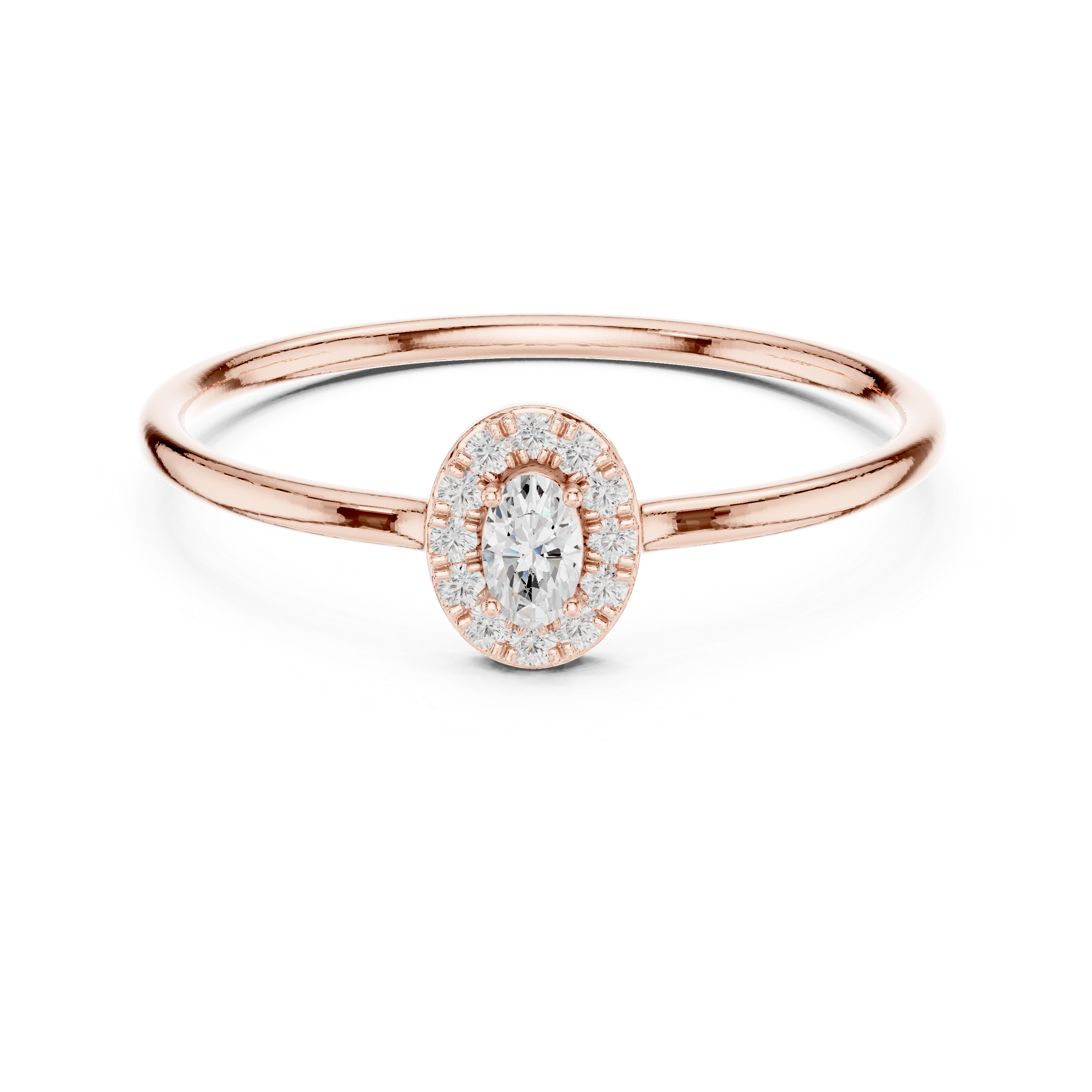 Ladies oval halo diamond ring in gold with oval and round lab grown diamonds by Signora Jewels