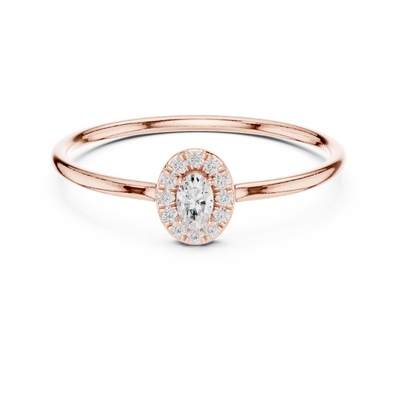 Ladies oval halo diamond ring in gold with oval and round lab grown diamonds by Signora Jewels