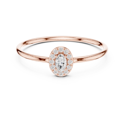 Ladies oval halo diamond ring in gold with oval and round lab grown diamonds by Signora Jewels