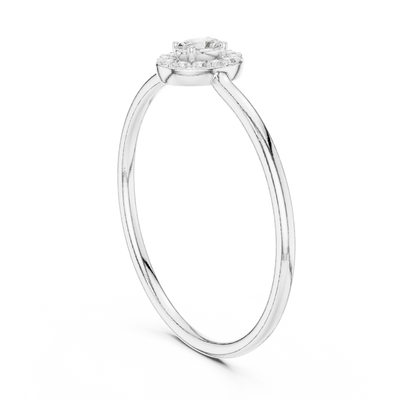 Oval lab grown diamond halo ring in white gold