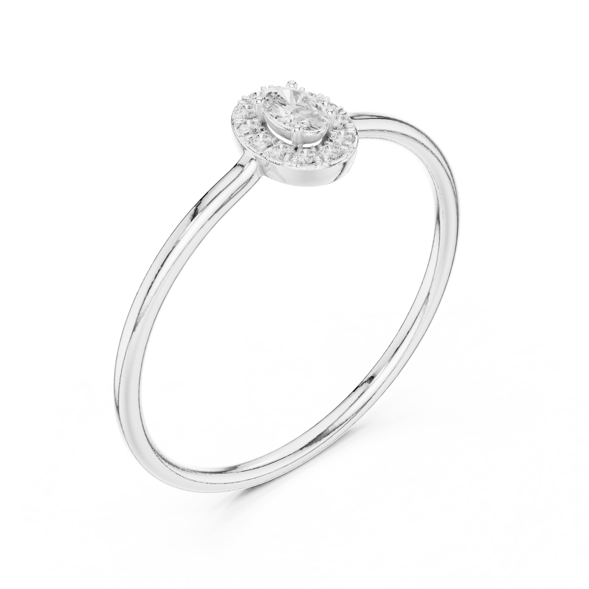 Ladies oval halo diamond ring in gold with oval and round lab grown diamonds by Signora Jewels