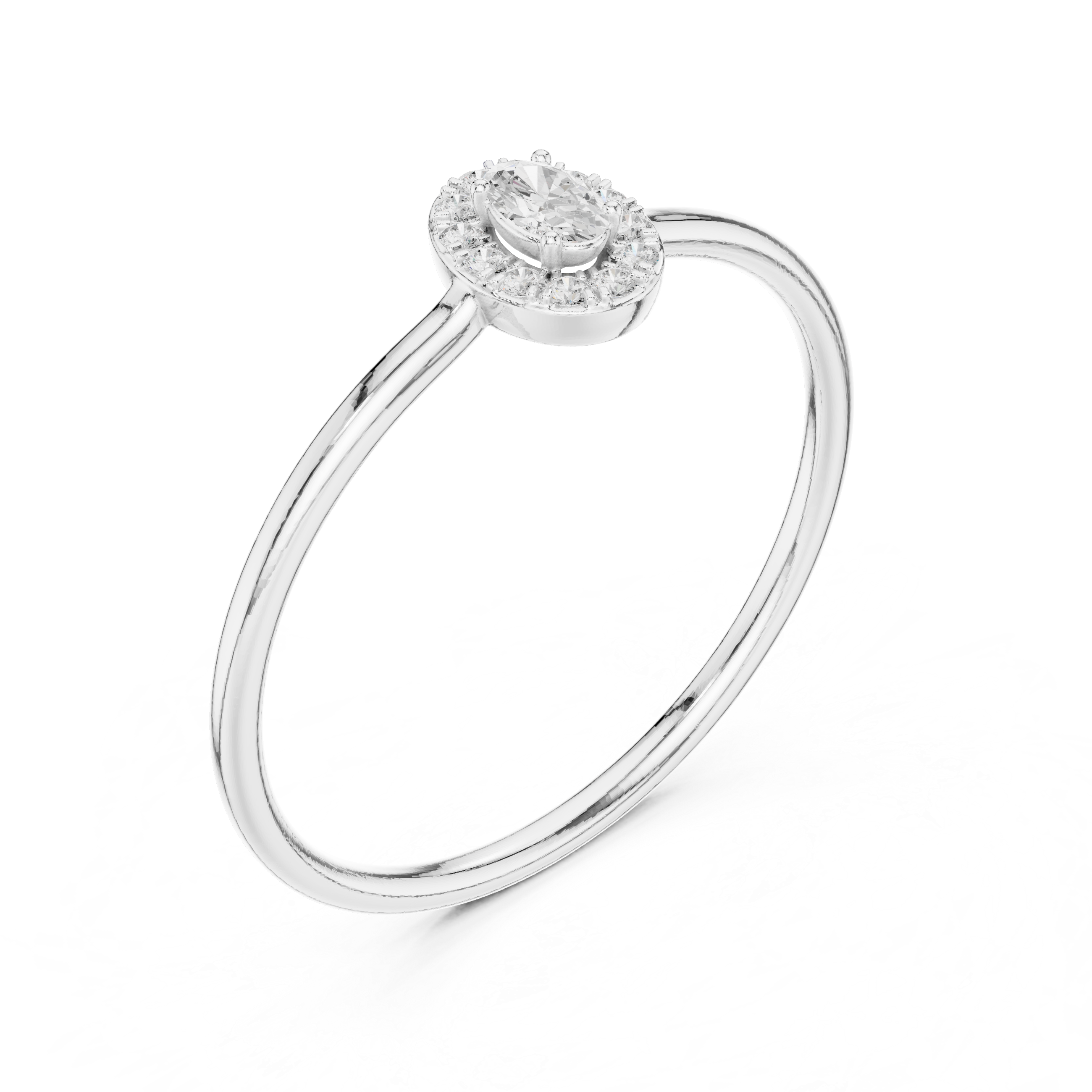 Ladies oval halo diamond ring in gold with oval and round lab grown diamonds by Signora Jewels