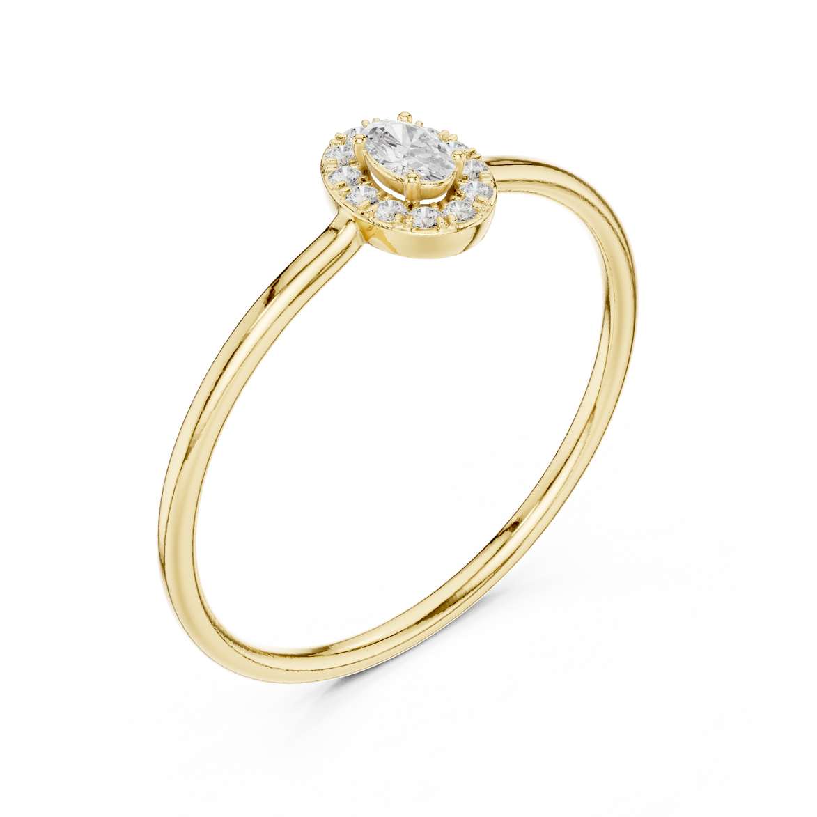 Ladies oval halo diamond ring in gold with oval and round lab grown diamonds by Signora Jewels