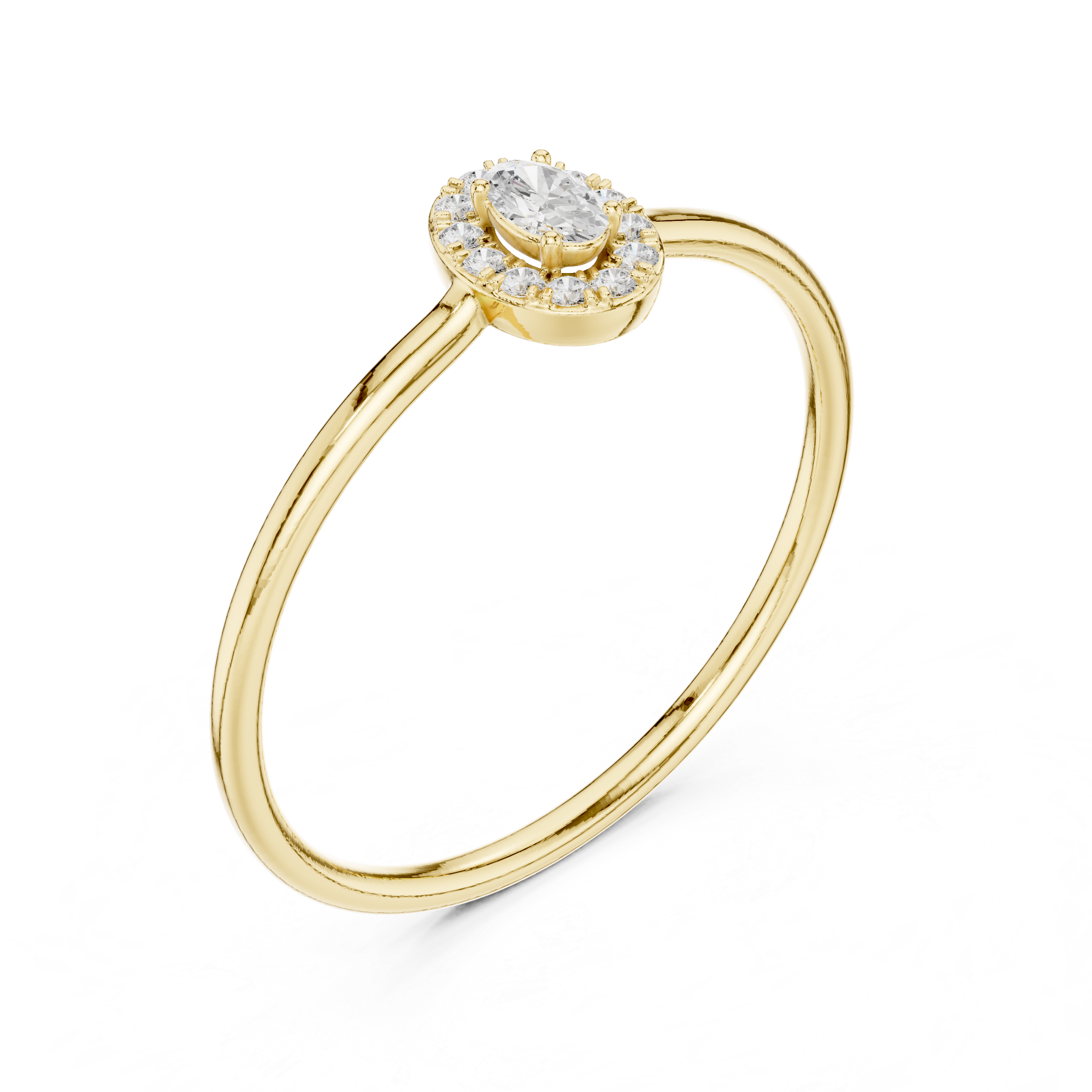 Ladies oval halo diamond ring in gold with oval and round lab grown diamonds by Signora Jewels