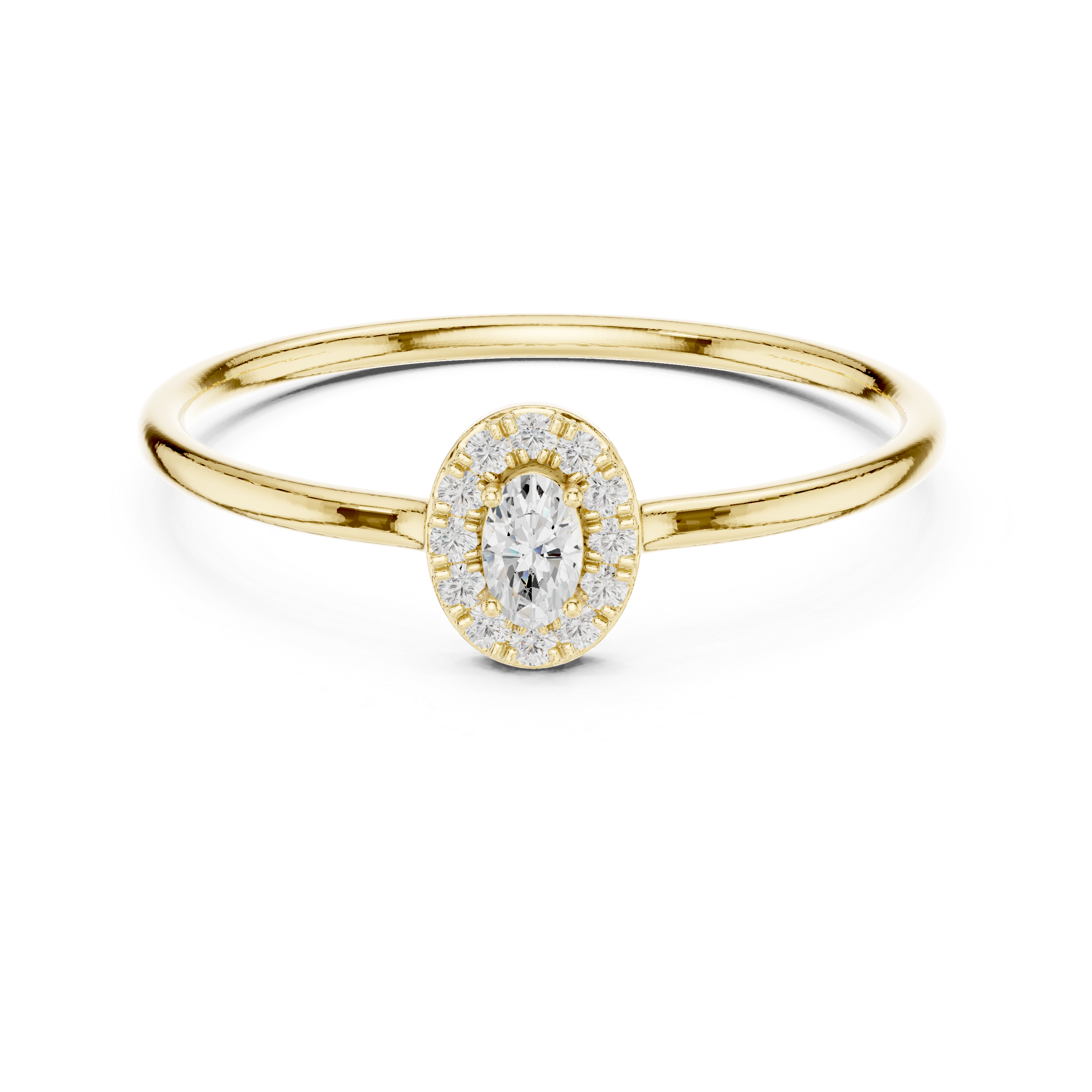 Ladies oval halo diamond ring in gold with oval and round lab grown diamonds by Signora Jewels