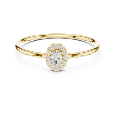 Ladies oval halo diamond ring in gold with oval and round lab grown diamonds by Signora Jewels