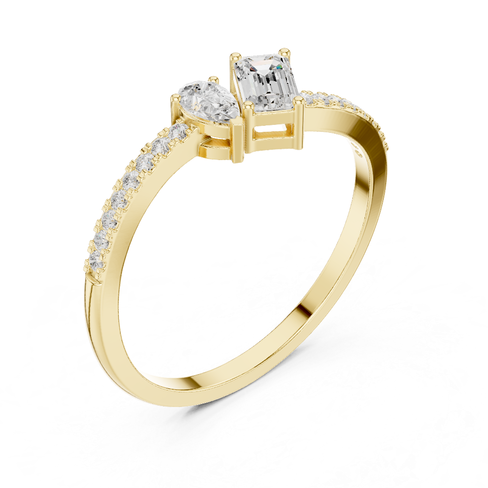 Ladies pear emerald diamond ring in gold with pear emerald and round lab grown diamonds by Signora Jewels