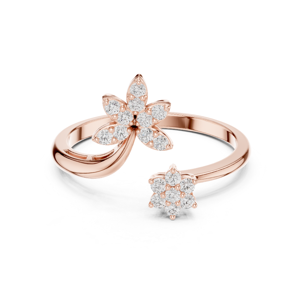 Ladies floral bypass diamond ring in gold with round lab grown diamonds by Signora Jewels