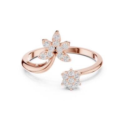 Ladies floral bypass diamond ring in gold with round lab grown diamonds by Signora Jewels