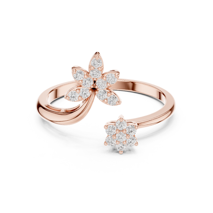 Ladies floral bypass diamond ring in gold with round lab grown diamonds by Signora Jewels