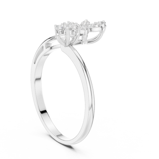 round diamond floral bypass ring in white gold