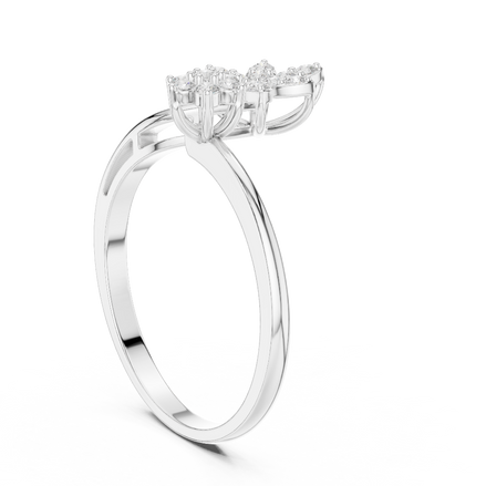round diamond floral bypass ring in white gold