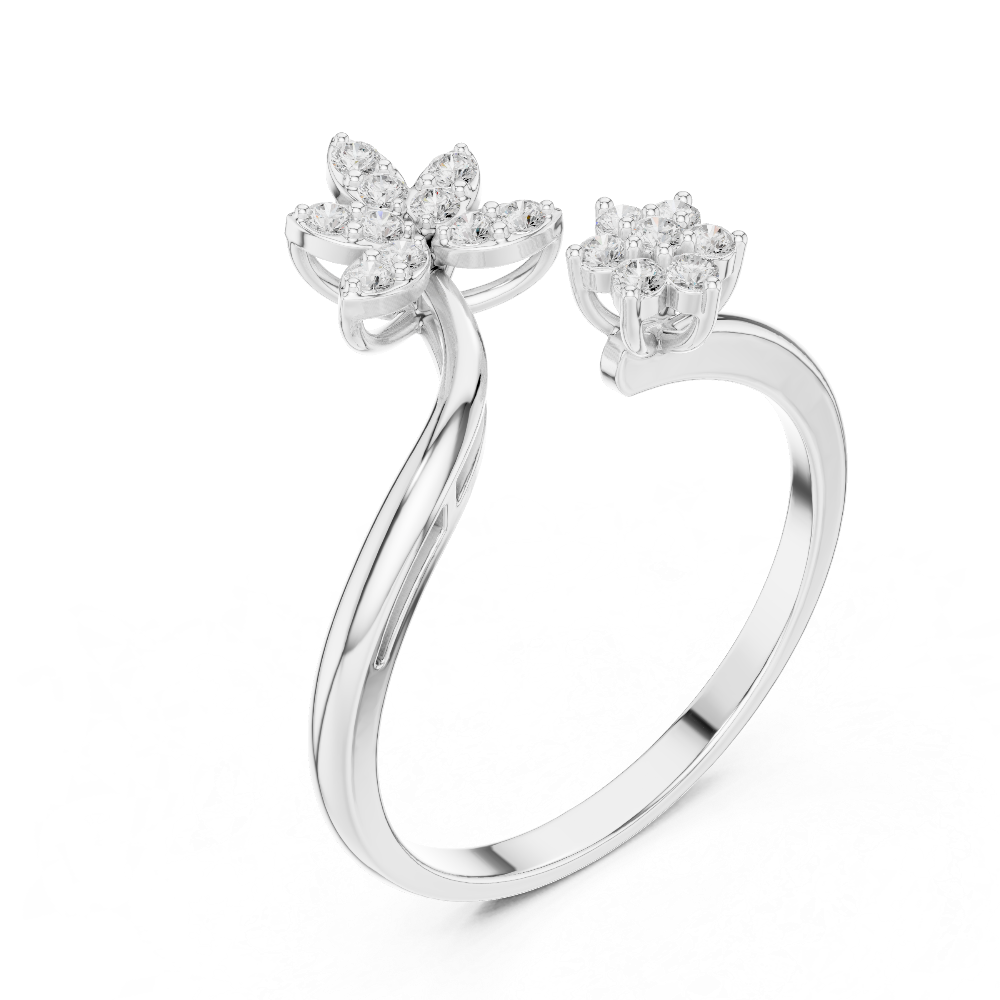 Ladies floral bypass diamond ring in gold with round lab grown diamonds by Signora Jewels