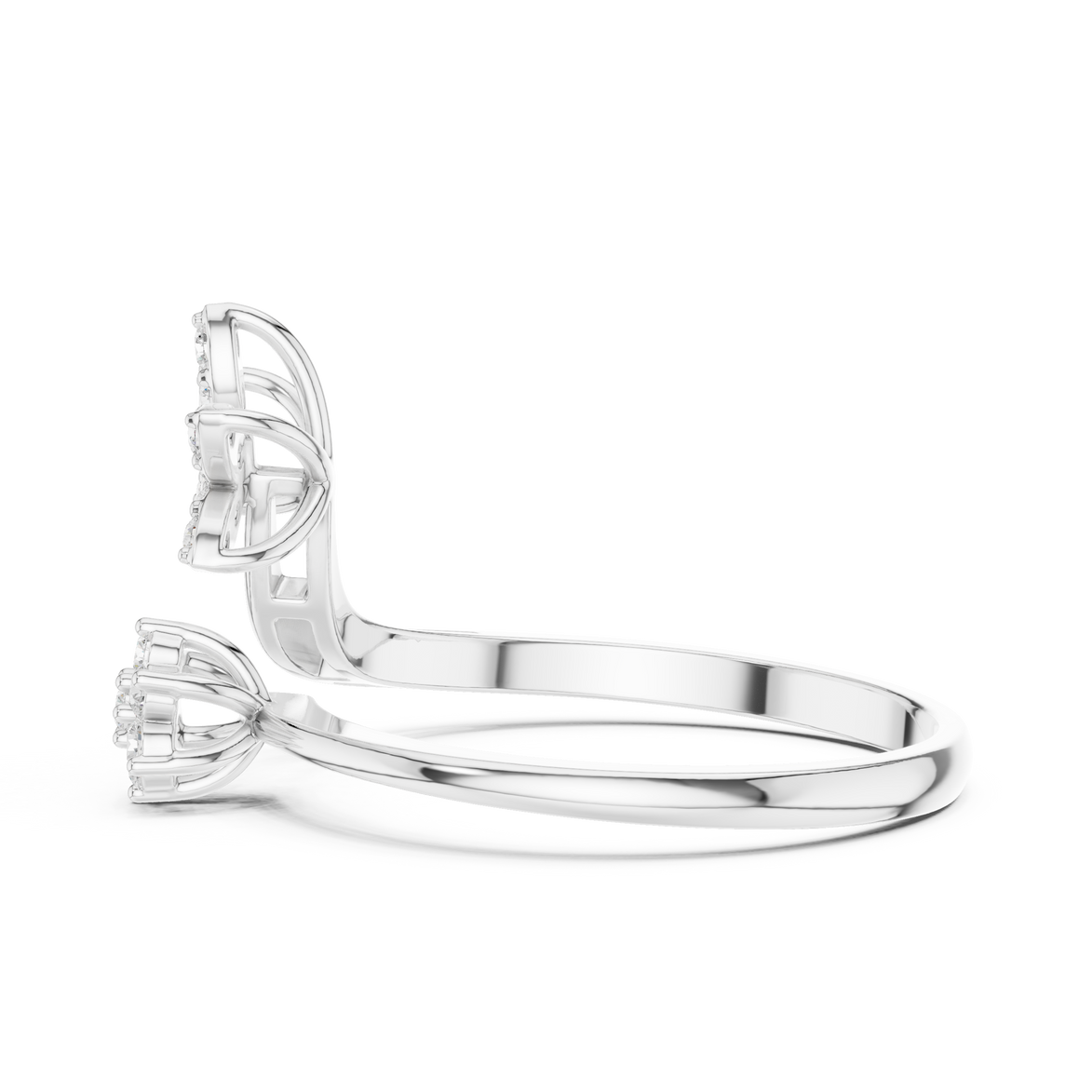 Ladies floral bypass diamond ring in gold with round lab grown diamonds by Signora Jewels