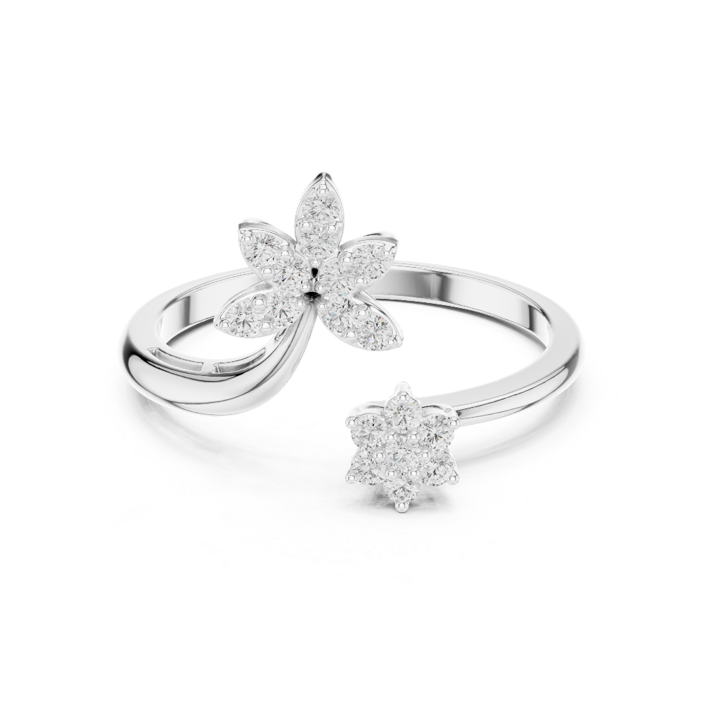 Ladies floral bypass diamond ring in gold with round lab grown diamonds by Signora Jewels
