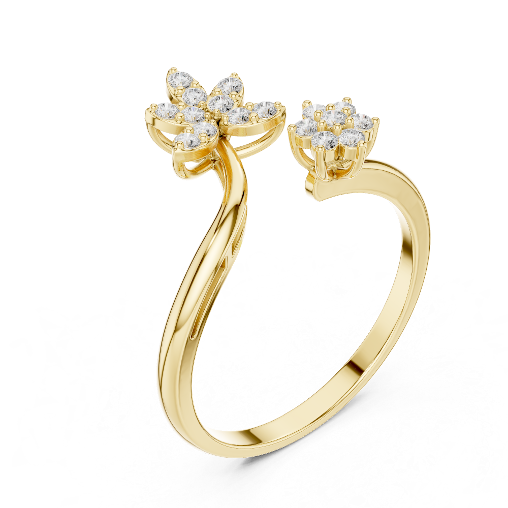 Ladies floral bypass diamond ring in gold with round lab grown diamonds by Signora Jewels