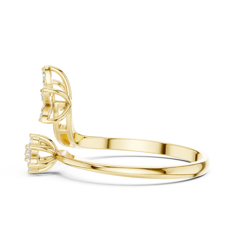 Ladies floral bypass diamond ring in gold with round lab grown diamonds by Signora Jewels