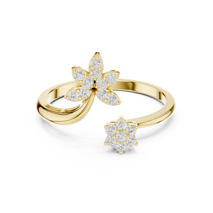 Ladies floral bypass diamond ring in gold with round lab grown diamonds by Signora Jewels