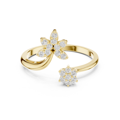 Ladies floral bypass diamond ring in gold with round lab grown diamonds by Signora Jewels
