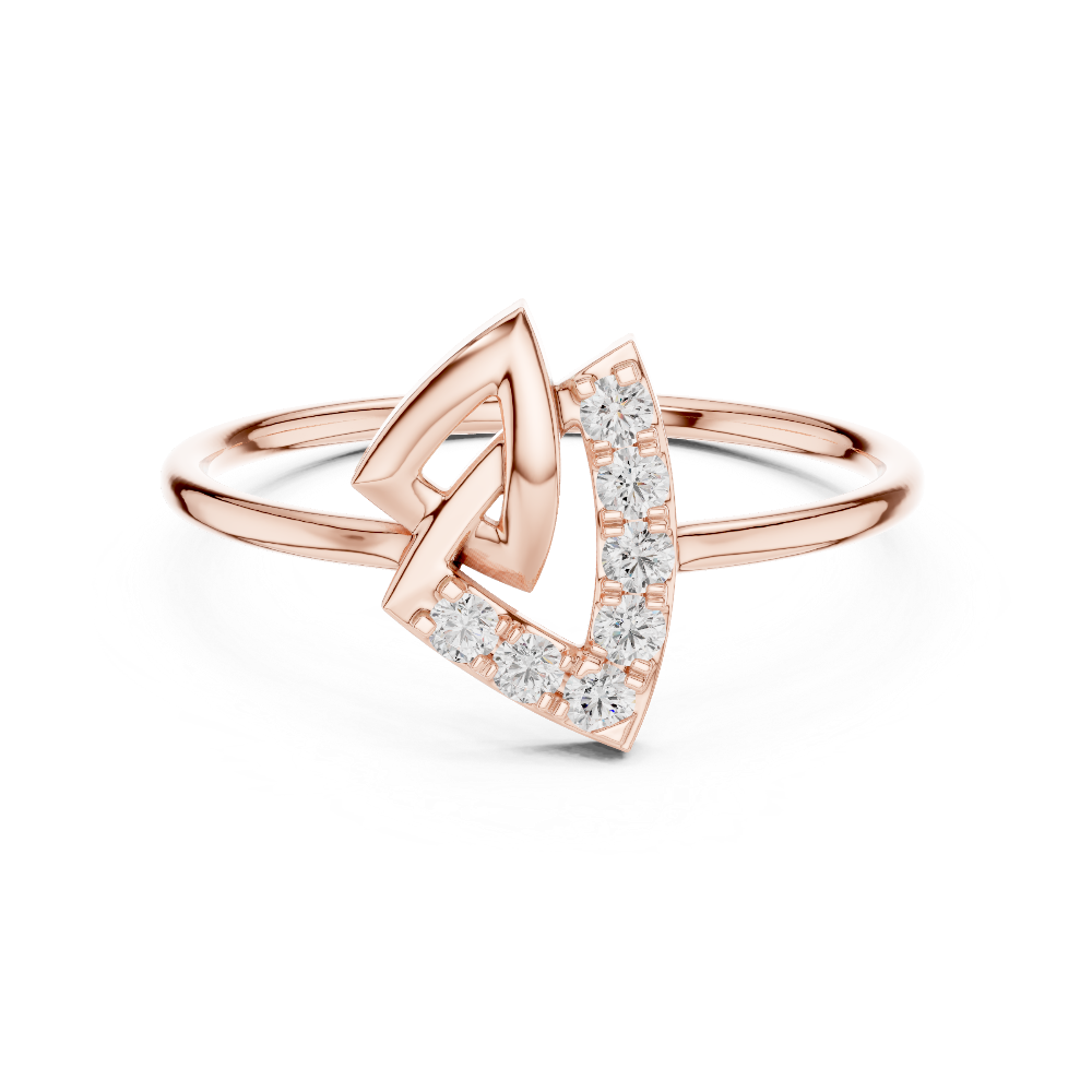 Ladies crescent diamond ring in gold with round lab grown diamonds by Signora Jewels