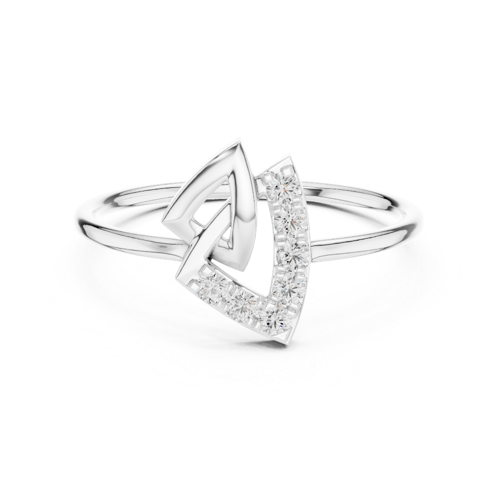 Ladies crescent diamond ring in gold with round lab grown diamonds by Signora Jewels