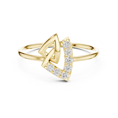 Ladies crescent diamond ring in gold with round lab grown diamonds by Signora Jewels