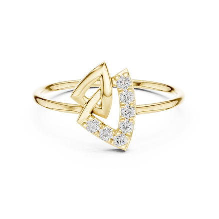 Ladies crescent diamond ring in gold with round lab grown diamonds by Signora Jewels