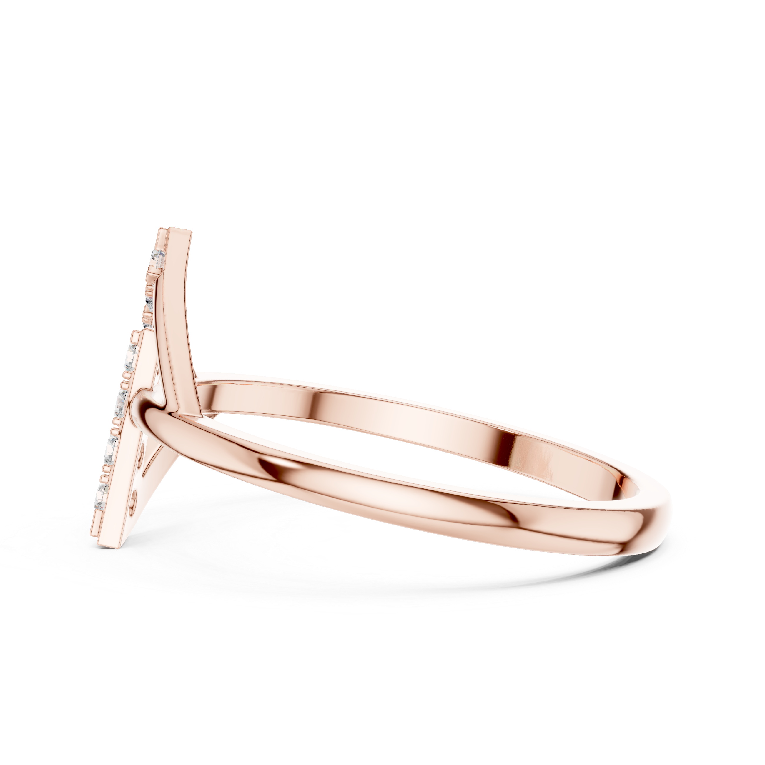 Ladies triangle diamond ring in gold with round lab grown diamonds by Signora Jewels