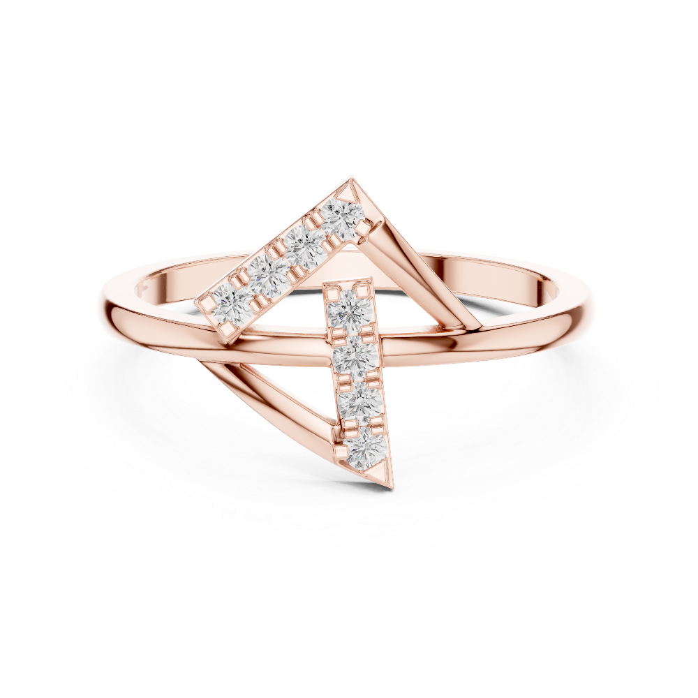 Ladies triangle diamond ring in gold with round lab grown diamonds by Signora Jewels