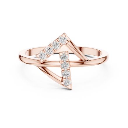 Ladies triangle diamond ring in gold with round lab grown diamonds by Signora Jewels