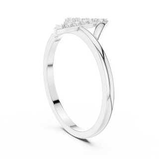 round diamond geometric criss cross ring in white gold