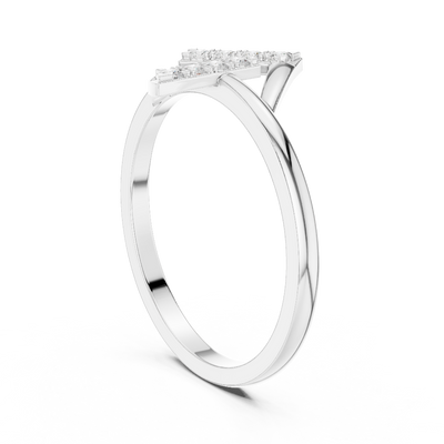 round diamond geometric criss cross ring in white gold