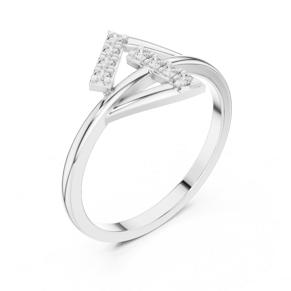 Ladies triangle diamond ring in gold with round lab grown diamonds by Signora Jewels
