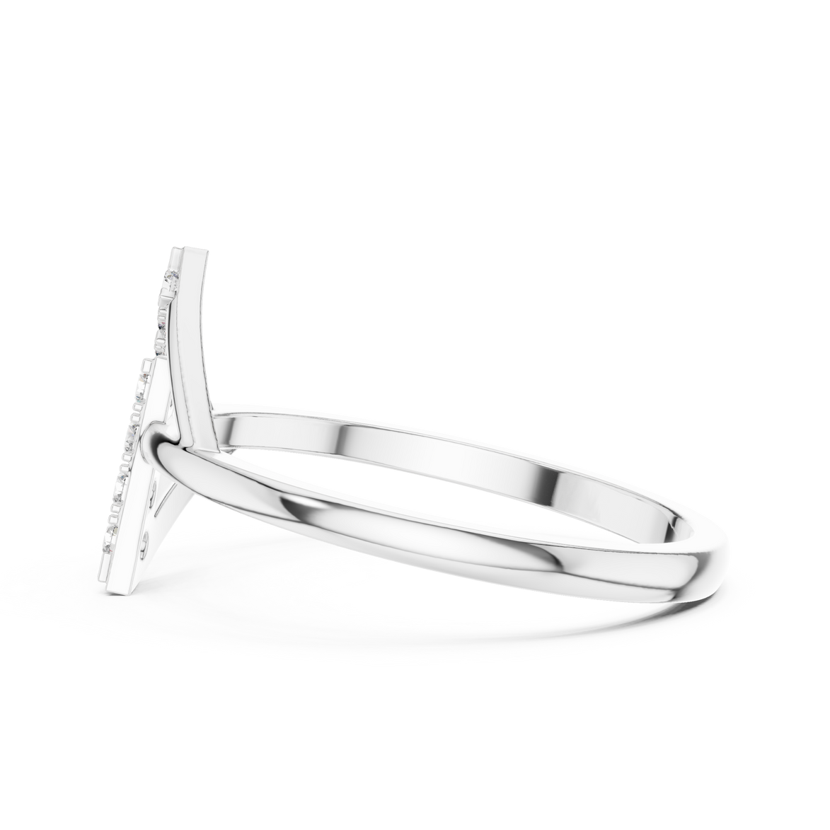 Ladies triangle diamond ring in gold with round lab grown diamonds by Signora Jewels