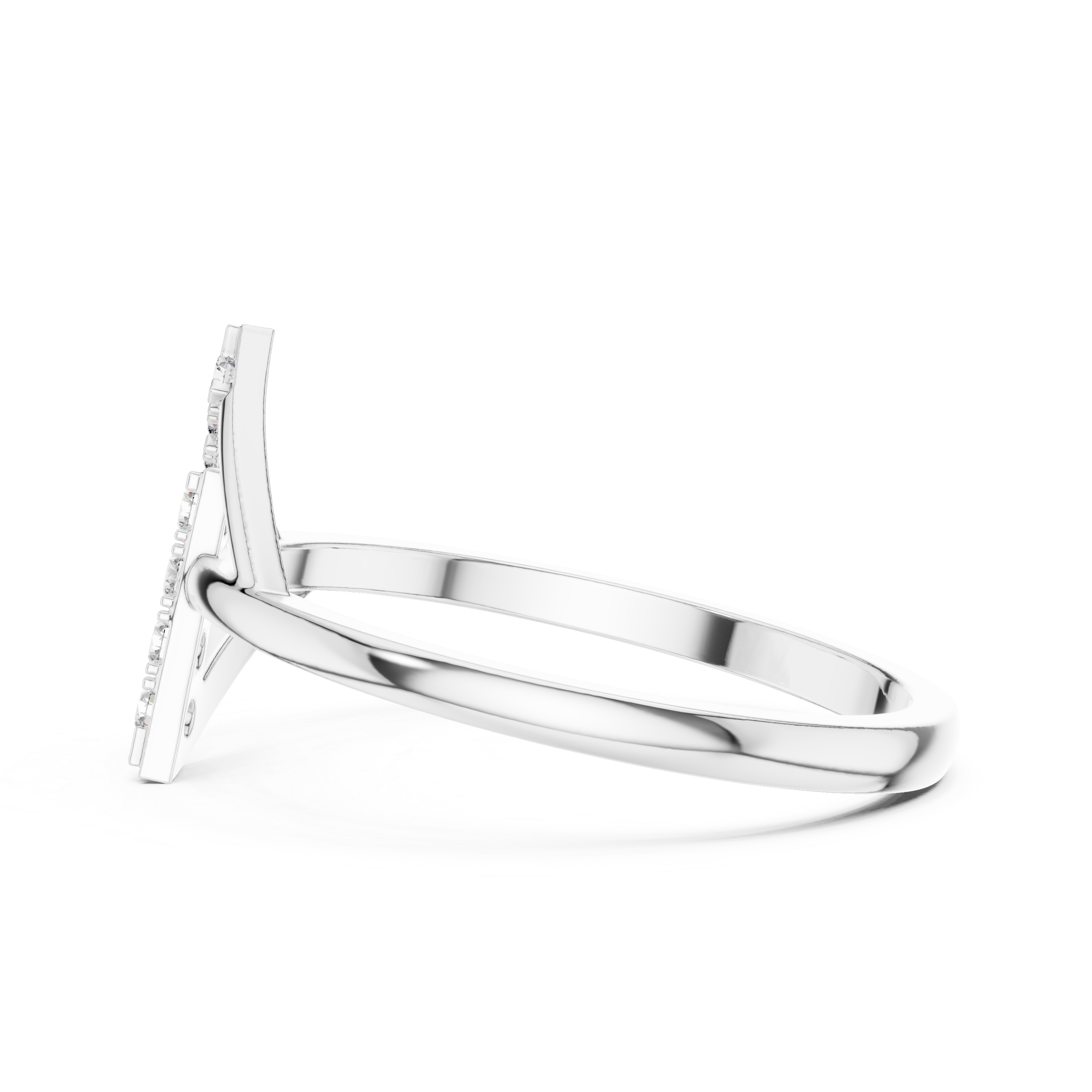Ladies triangle diamond ring in gold with round lab grown diamonds by Signora Jewels
