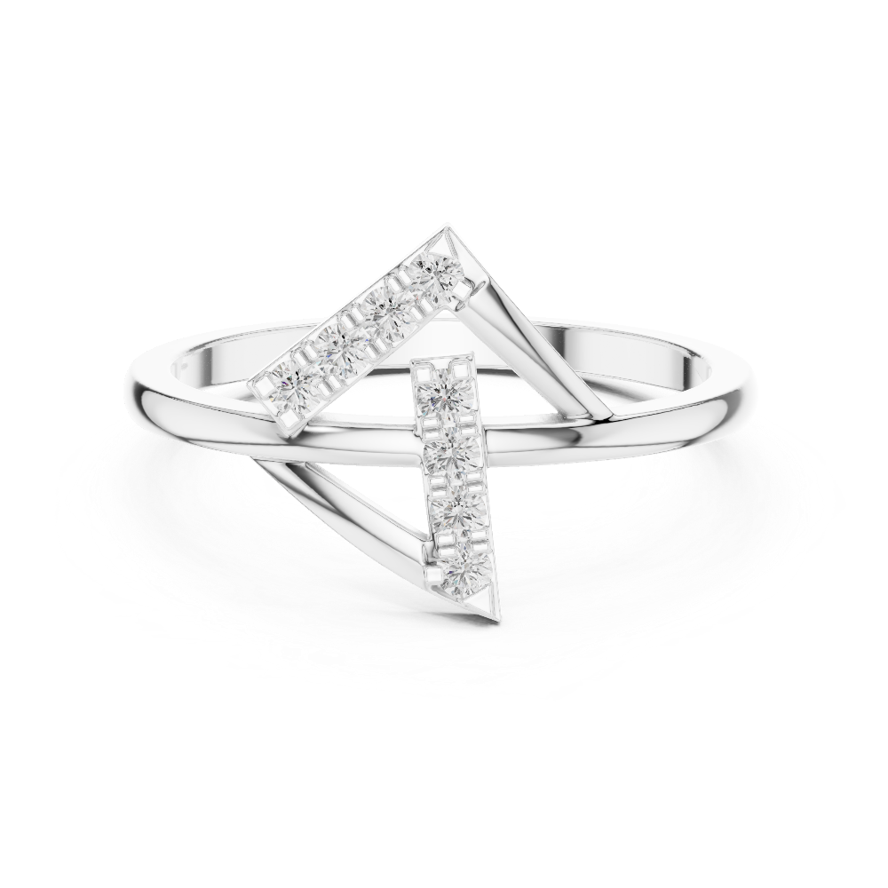 Ladies triangle diamond ring in gold with round lab grown diamonds by Signora Jewels