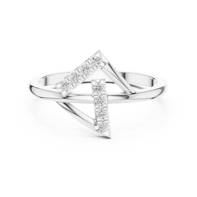 Ladies triangle diamond ring in gold with round lab grown diamonds by Signora Jewels