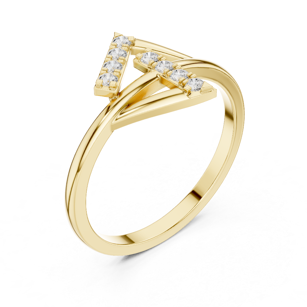 Ladies triangle diamond ring in gold with round lab grown diamonds by Signora Jewels