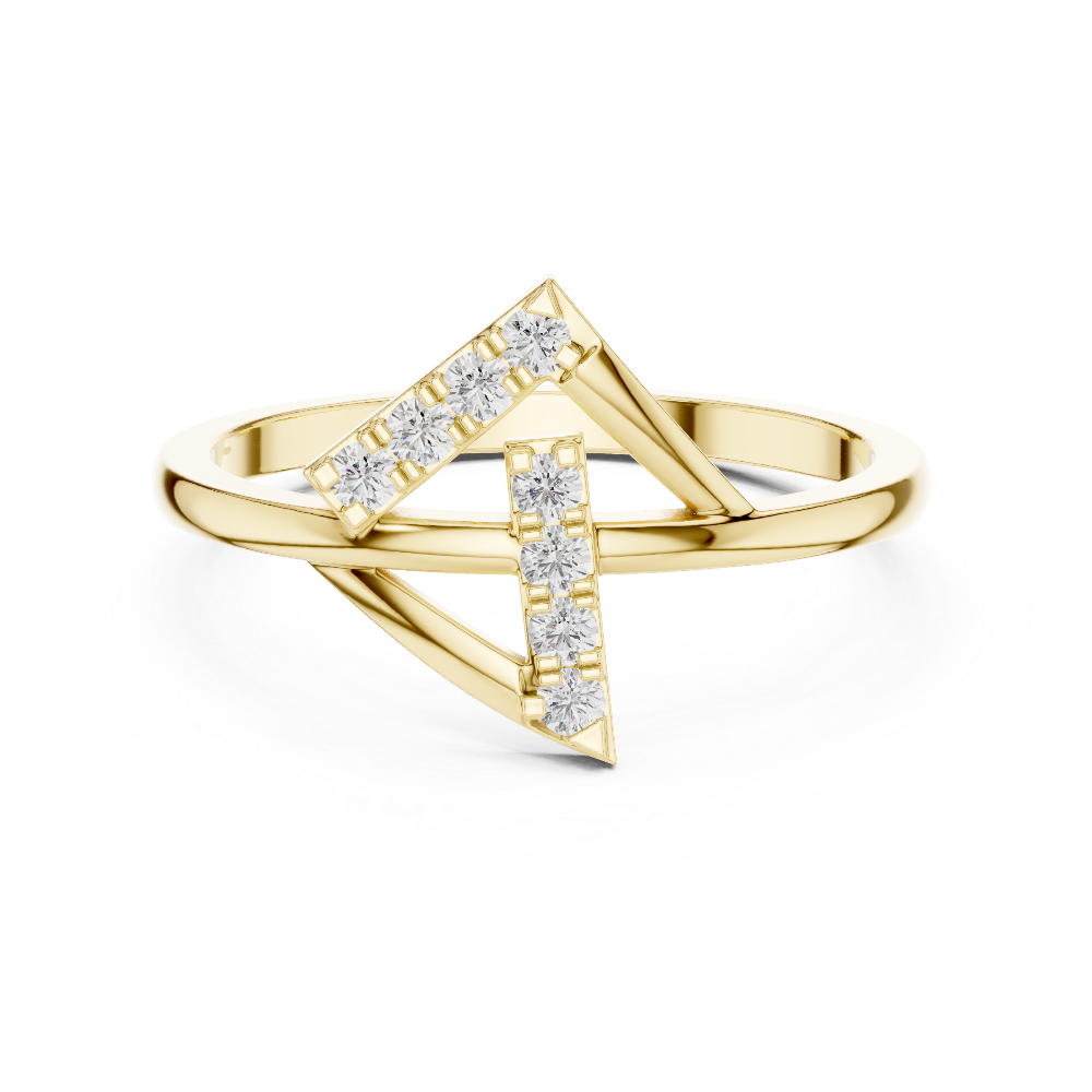 Ladies triangle diamond ring in gold with round lab grown diamonds by Signora Jewels