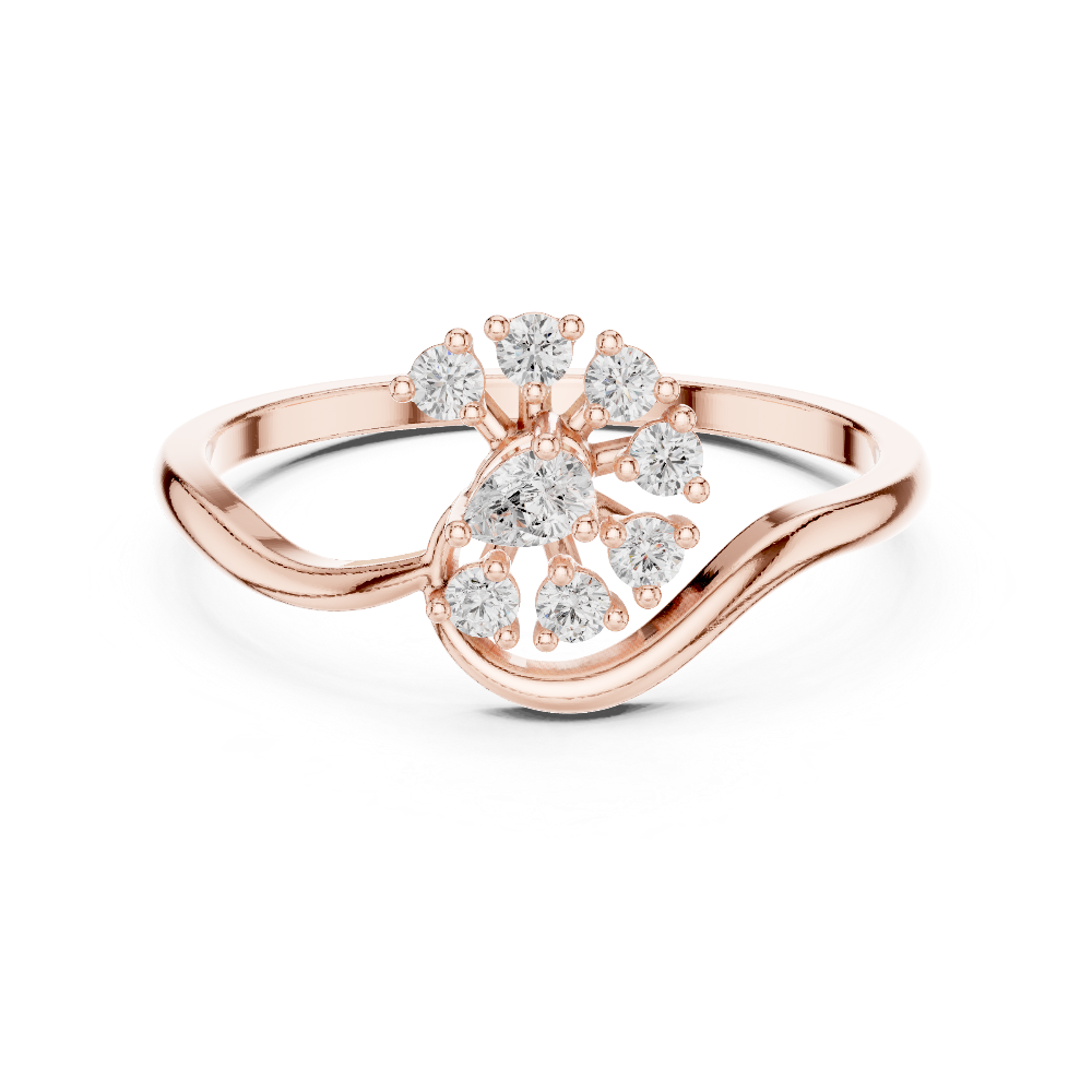 Ladies pear floral diamond ring in gold with pear and round lab grown diamonds by Signora Jewels